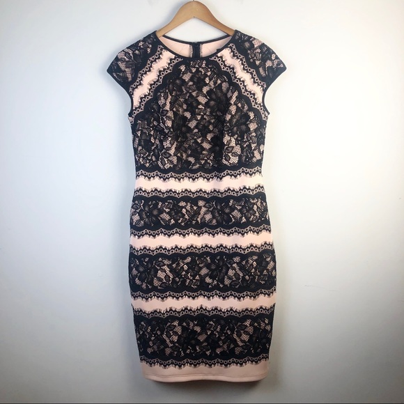 NWT Tadashi Shoji Neoprene Lace Cap Sleeve Dress - Picture 2 of 4